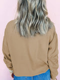 Embroidered Clover Pattern Round Neck Sweatshirt - Fragrance Spice