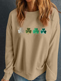 Embroidered Clover Pattern Round Neck Sweatshirt - Fragrance Spice