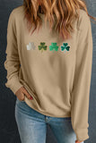 Embroidered Clover Pattern Round Neck Sweatshirt - Fragrance Spice