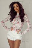 Floral Mock Neck Long Sleeve Blouse - Fragrance Spice