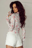 Floral Mock Neck Long Sleeve Blouse - Fragrance Spice