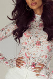 Floral Mock Neck Long Sleeve Blouse - Fragrance Spice