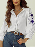 Frill Floral Embroidered Sleeve Shirt - Fragrance Spice
