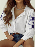 Frill Floral Embroidered Sleeve Shirt - Fragrance Spice