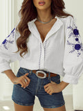 Frill Floral Embroidered Sleeve Shirt - Fragrance Spice