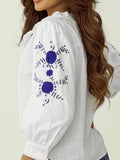 Frill Floral Embroidered Sleeve Shirt - Fragrance Spice