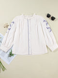 Frill Floral Embroidered Sleeve Shirt - Fragrance Spice