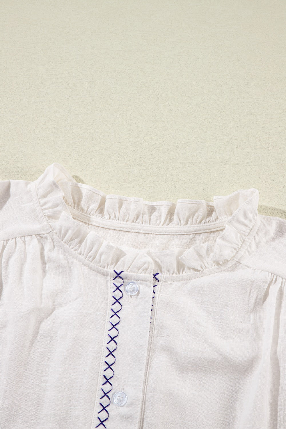 Frill Floral Embroidered Sleeve Shirt - Fragrance Spice