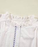 Frill Floral Embroidered Sleeve Shirt - Fragrance Spice