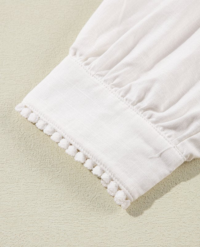 Frill Floral Embroidered Sleeve Shirt - Fragrance Spice