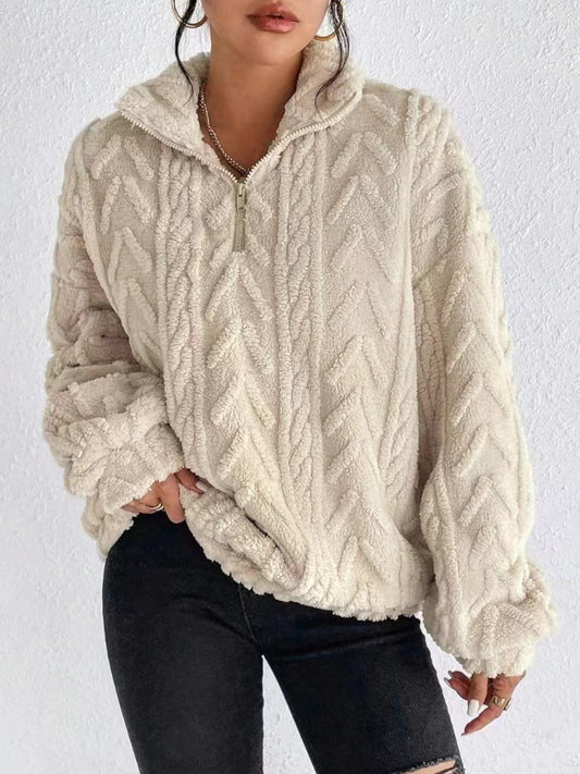 Fuzzy Quarter Zip Long Sleeve Sweatshirt - Fragrance Spice