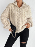 Fuzzy Quarter Zip Long Sleeve Sweatshirt - Fragrance Spice