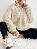 Fuzzy Quarter Zip Long Sleeve Sweatshirt - Fragrance Spice