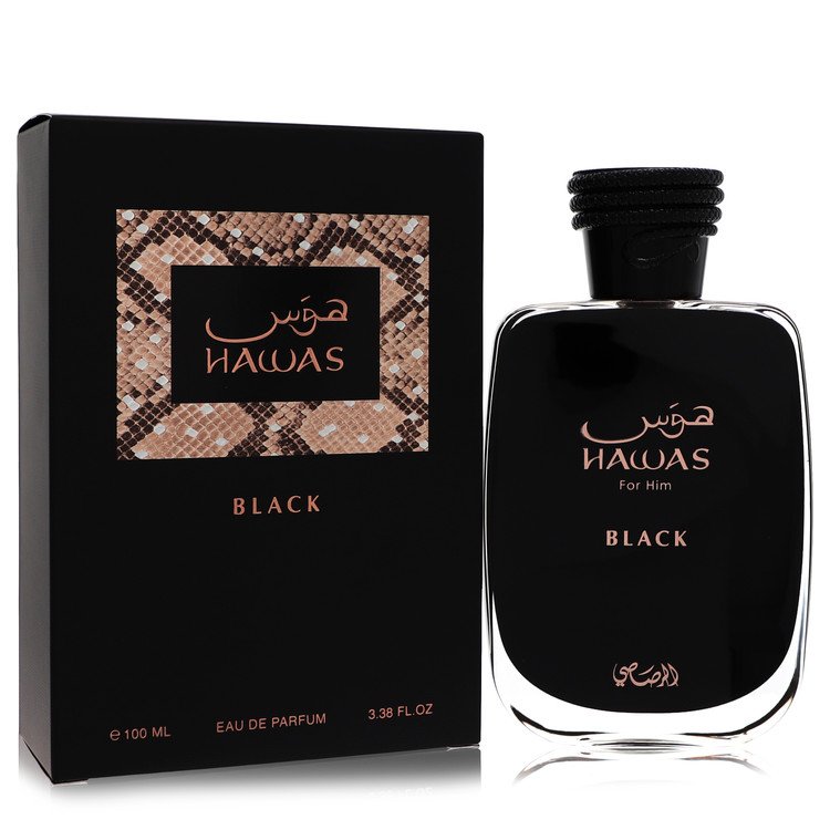 Hawas Black by Rasasi Eau De Parfum Spray 3.3 oz for Men - Fragrance Spice