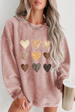 Heart Round Neck Dropped Shoulder Sweatshirt - Fragrance Spice