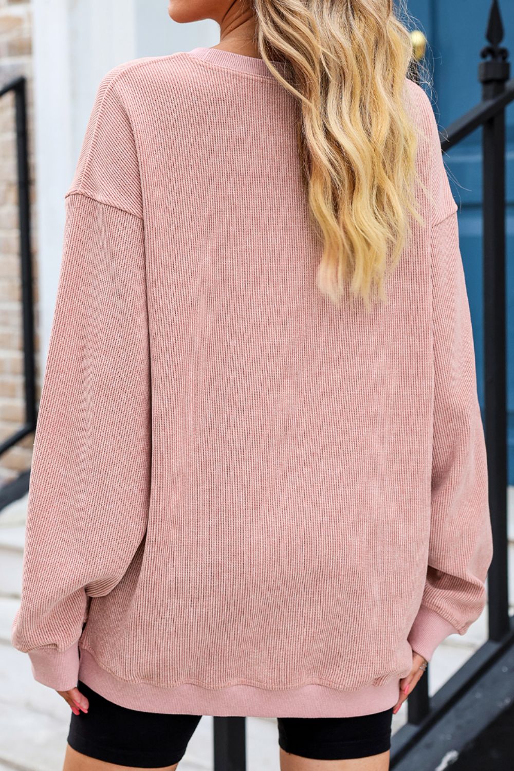 Heart Round Neck Dropped Shoulder Sweatshirt - Fragrance Spice