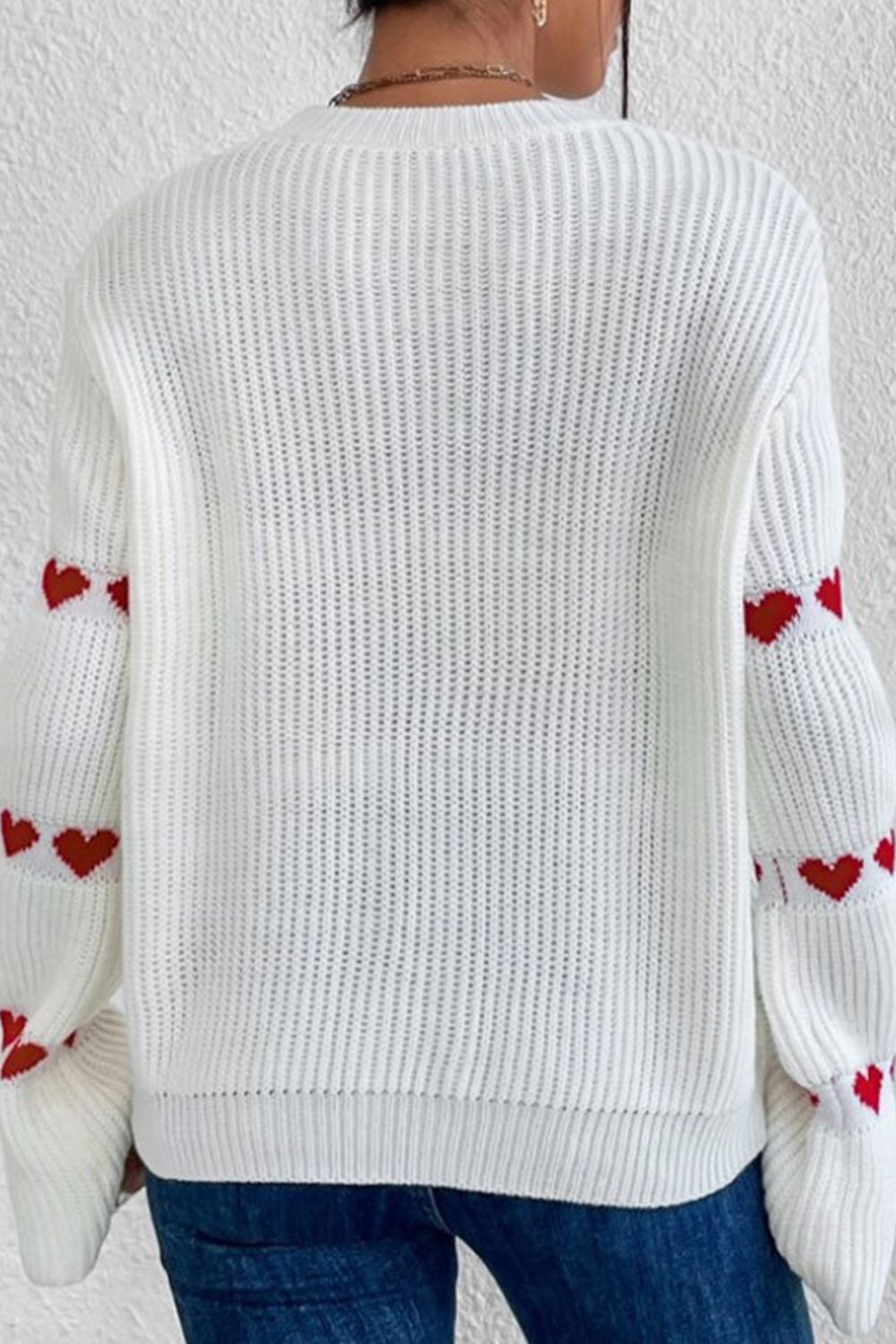 Heart Round Neck Long Sleeve Sweater - Fragrance Spice