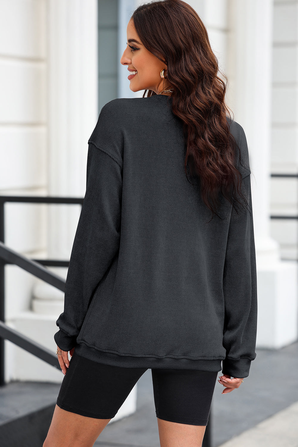 Heart Sequin Round Neck Sweatshirt - Fragrance Spice