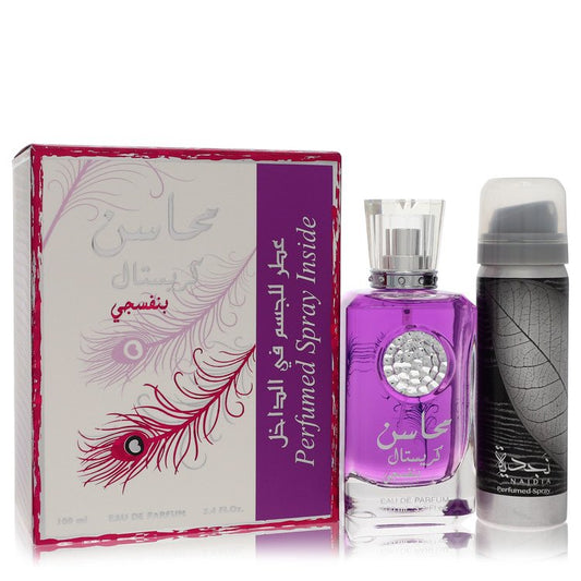 Lattafa Mahasin Crystal Violet by Lattafa Eau De Parfum Spray with 1.7 oz Deodorant Spray 3.4 oz for Women - Fragrance Spice