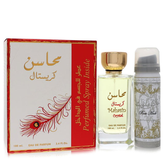 Lattafa Mahasin Crystal by Lattafa Eau De Parfum Spray with 1.7 oz Deodorant Spray 3.4 oz for Women - Fragrance Spice