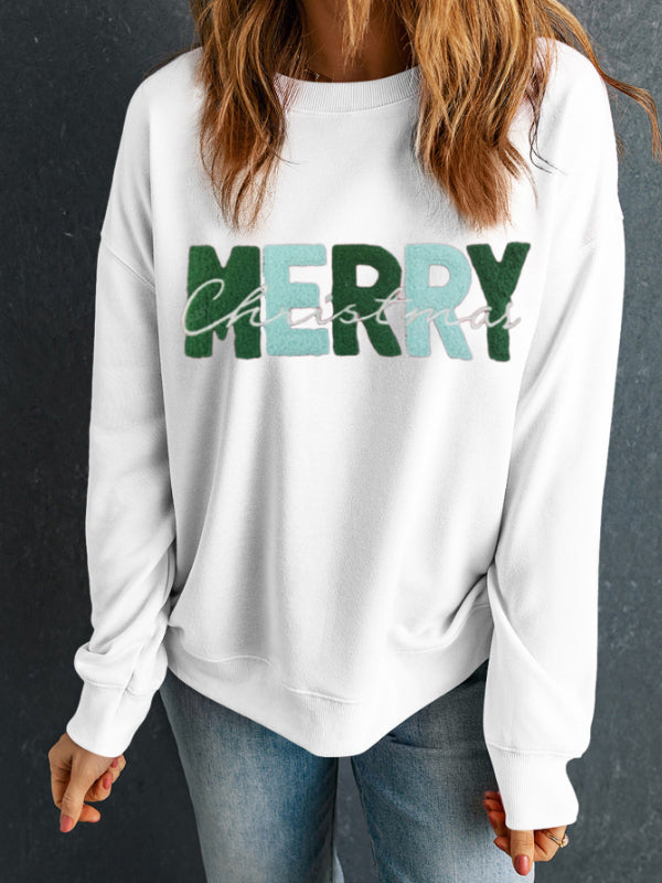 MERRY CHRISTMAS Contrast Long Sleeve Sweatshirt - Fragrance Spice