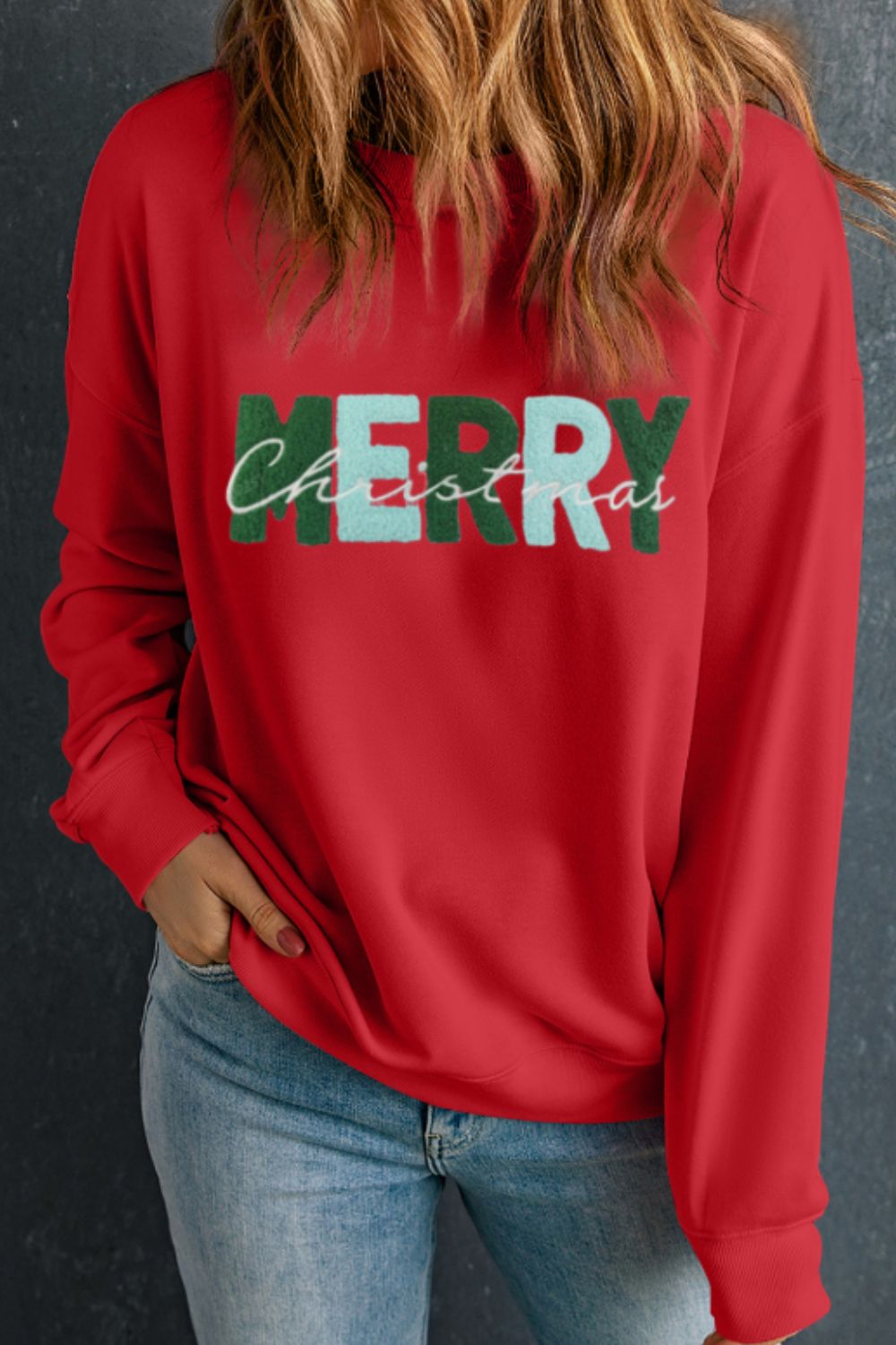 MERRY CHRISTMAS Contrast Long Sleeve Sweatshirt - Fragrance Spice
