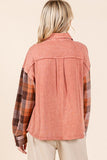 Mittoshop Button Down Contrast Plaid Patchwork Shacket - Fragrance Spice
