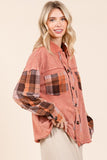 Mittoshop Button Down Contrast Plaid Patchwork Shacket - Fragrance Spice