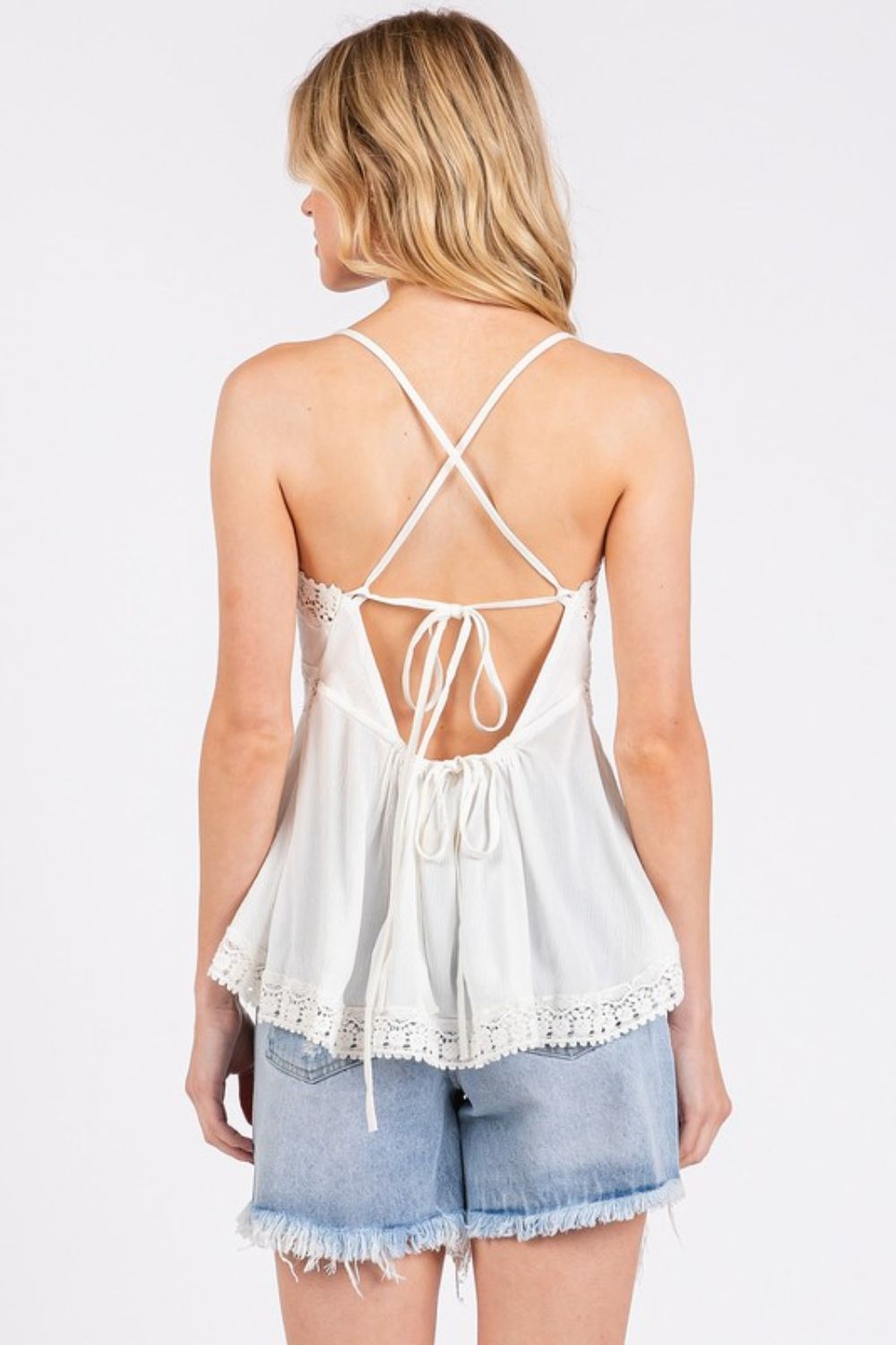 Mittoshop Crisscross Back Lace Detail V-Neck Cami - Fragrance Spice