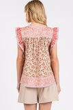 Mittoshop Floral Notched Ruffled Cap Sleeve Blouse - Fragrance Spice