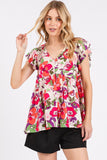 Mittoshop Floral V-Neck Ruffled Cap Sleeve Blouse - Fragrance Spice