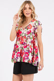 Mittoshop Floral V-Neck Ruffled Cap Sleeve Blouse - Fragrance Spice