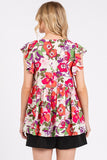 Mittoshop Floral V-Neck Ruffled Cap Sleeve Blouse - Fragrance Spice