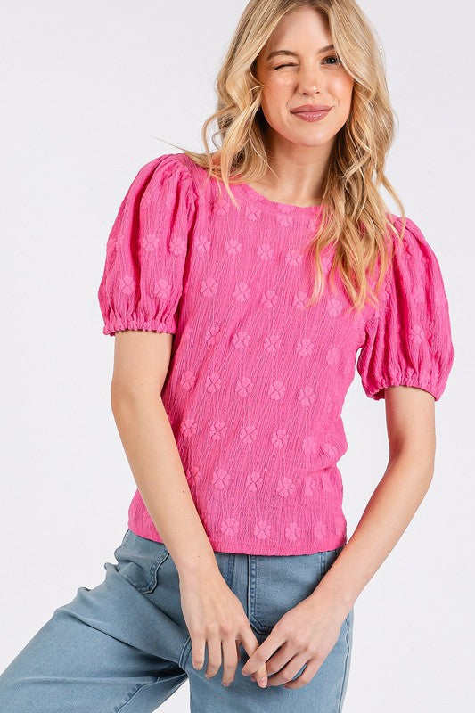 Mittoshop Flower Pattern Round Neck Short Sleeve Top - Fragrance Spice