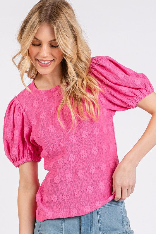 Mittoshop Flower Pattern Round Neck Short Sleeve Top - Fragrance Spice