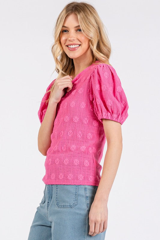 Mittoshop Flower Pattern Round Neck Short Sleeve Top - Fragrance Spice