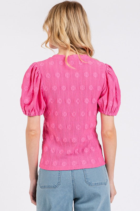 Mittoshop Flower Pattern Round Neck Short Sleeve Top - Fragrance Spice