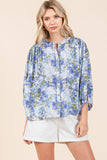 Mittoshop Flower Print Batwing Sleeve Button Down Blouse - Fragrance Spice
