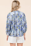 Mittoshop Flower Print Batwing Sleeve Button Down Blouse - Fragrance Spice