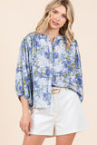 Mittoshop Flower Print Batwing Sleeve Button Down Blouse - Fragrance Spice