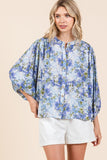 Mittoshop Flower Print Batwing Sleeve Button Down Blouse - Fragrance Spice