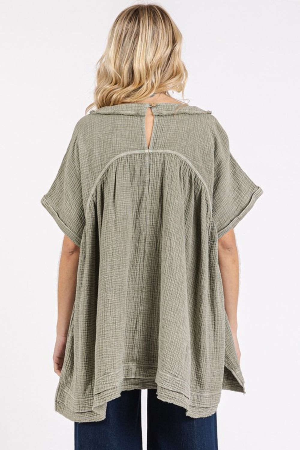Mittoshop Mineral Wash Gauze Babydoll V-Neck Oversized Blouse - Fragrance Spice