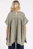 Mittoshop Mineral Wash Gauze Babydoll V-Neck Oversized Blouse - Fragrance Spice