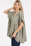 Mittoshop Mineral Wash Gauze Babydoll V-Neck Oversized Blouse - Fragrance Spice