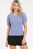 Mittoshop Mineral Wash Puff Sleeve Rib Knit T-Shirt - Fragrance Spice