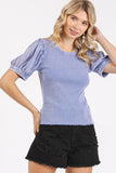 Mittoshop Mineral Wash Puff Sleeve Rib Knit T-Shirt - Fragrance Spice
