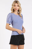 Mittoshop Mineral Wash Puff Sleeve Rib Knit T-Shirt - Fragrance Spice