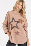 Mittoshop Mineral Wash Star Patch Long Sleeve T-Shirt - Fragrance Spice