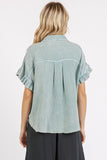 Mittoshop Mineral Washed Button Down Flounce Sleeve Shirt - Fragrance Spice