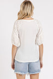Mittoshop Mixed Media Textured Knit Popcorn Puff Sleeve Blouse - Fragrance Spice